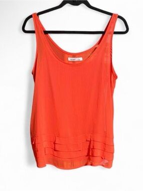 Old Navy Semi Sheer Orange Tank Top Blouse with Layered Ruffle Hem & Cami Base L